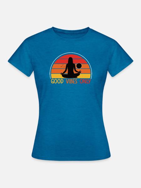 Meditative Frau Sonnenuntergang Design - Frauen T-Shirt - Antikblaues Saphir meliert