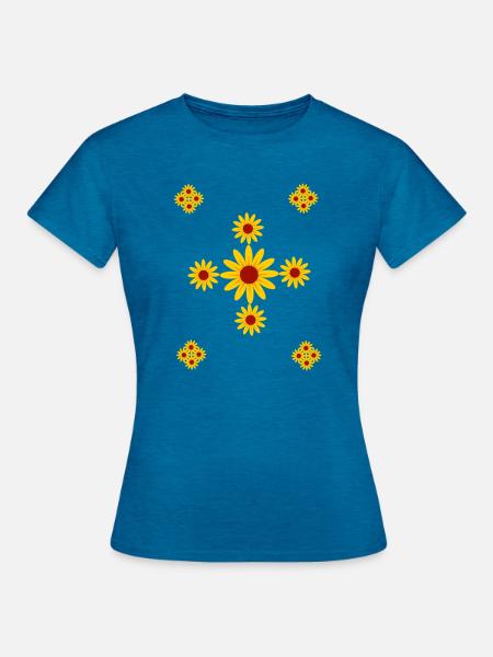 Sonnenblumenblüten - Frauen T-Shirt - Antikblaues Saphir meliert