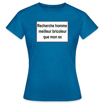 cherche homme - T-shirt Femme - bleu saphir antique chiné - Devant - AI Model Female 172 dark (172cm)