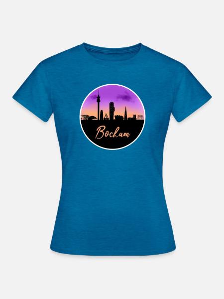Bochum Fine Skyline - Frauen T-Shirt - Antikblaues Saphir meliert