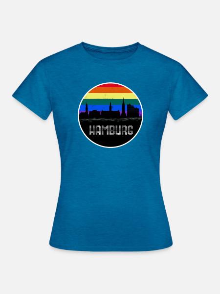 Hamburg Skyline Regenbogen - Frauen T-Shirt - Antikblaues Saphir meliert