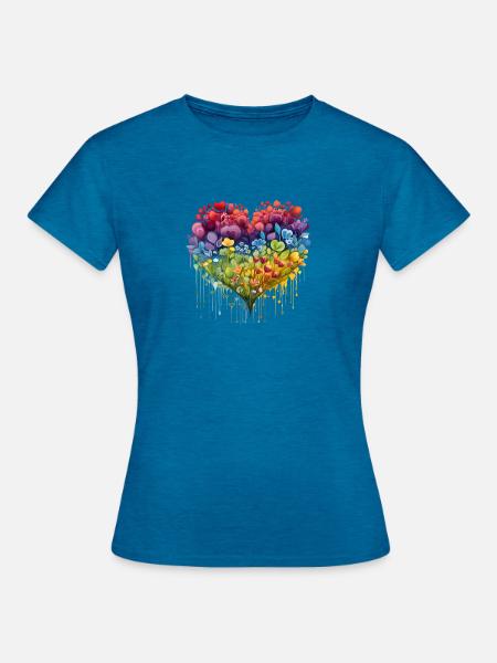Blumenherz - Frauen T-Shirt - Antikblaues Saphir meliert