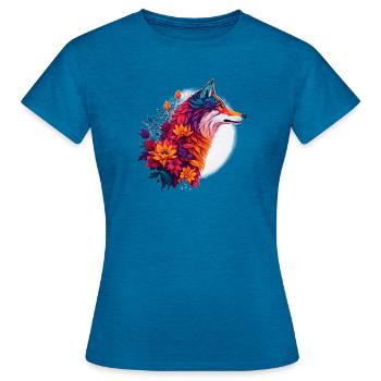 Loup au bouquet de fleurs - T-shirt Femme - bleu saphir antique chiné - Devant - AI Model Female 172 dark (172cm)