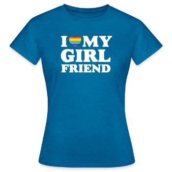 J’aime ma copine - LGBTQ - T-shirt Femme - bleu saphir antique chiné - Devant - AI Model Female 172 dark (172cm)