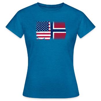 Hinweis Mashup USA Norwegen - Frauen T-Shirt - Antikblaues Saphir meliert - Vorne - AI Model Female 172 dark (172cm)