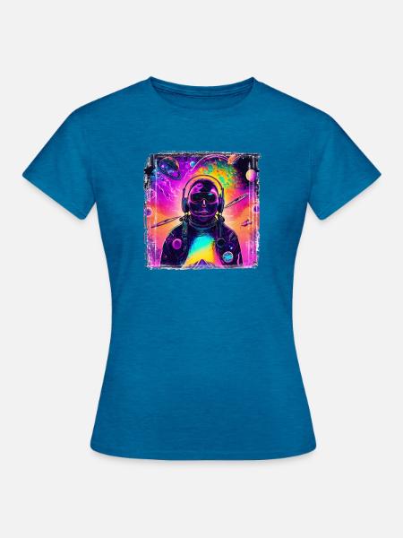 Neon Astronaut im Cosmic Psychedelic - Frauen T-Shirt - Antikblaues Saphir meliert