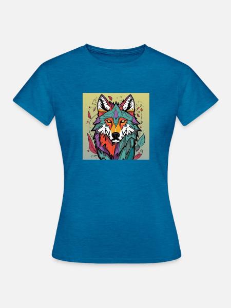 Geometrischer Wolfskopf Farbexplosion - Frauen T-Shirt - Antikblaues Saphir meliert