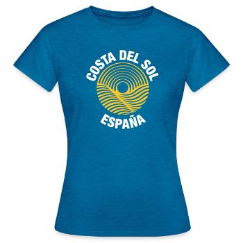 Costa del Sol (dunkel) - Frauen T-Shirt - Antikblaues Saphir meliert - Vorne - AI Model Female 172 dark (172cm)