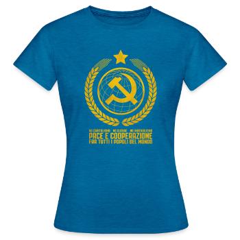 Internationalisme communiste - T-shirt Femme - bleu saphir antique chiné - Devant - AI Model Female 172 dark (172cm)