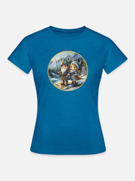 Wikingerjunge und -mädchen - Frauen T-Shirt - Antikblaues Saphir meliert