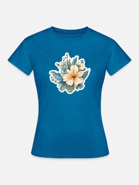 Gelbe Blume - Frauen T-Shirt - Antikblaues Saphir meliert