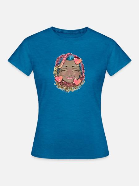 Buntes Regenbogenhaar Smiley - Frauen T-Shirt - Antikblaues Saphir meliert