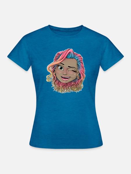 Lebendige zwinkernde Illustration - Frauen T-Shirt - Antikblaues Saphir meliert
