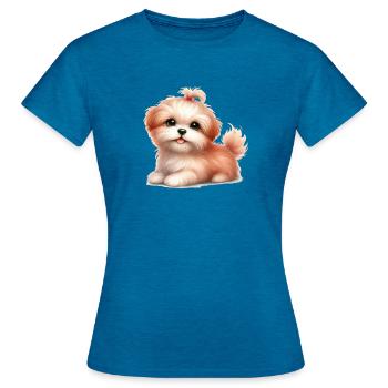 Chien mignon - T-shirt Femme - bleu saphir antique chiné - Devant - AI Model Female 172 dark (172cm)
