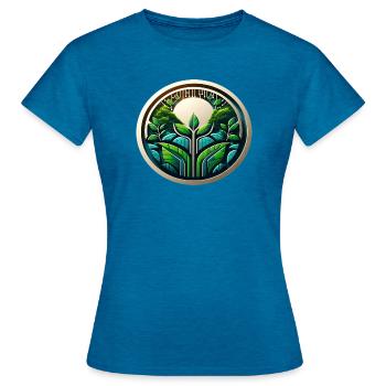 Logo Eco Tech Nature et numérisation - T-shirt Femme - bleu saphir antique chiné - Devant - AI Model Female 172 dark (172cm)