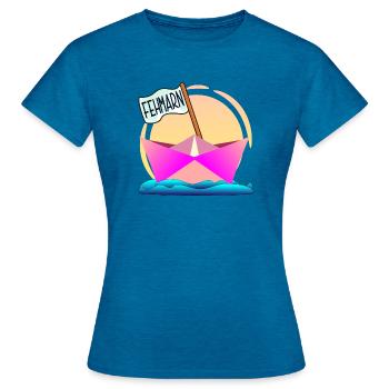 FEHMARN OSTSEEINSEL BOOTFAHREN - Frauen T-Shirt - Antikblaues Saphir meliert - Vorne - AI Model Female 172 dark (172cm)