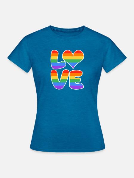 Regenbogenliebe Herzdesign - Frauen T-Shirt - Antikblaues Saphir meliert