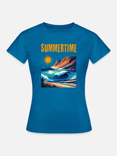 Summertime - schönes Sommerdesign - Frauen T-Shirt - Antikblaues Saphir meliert