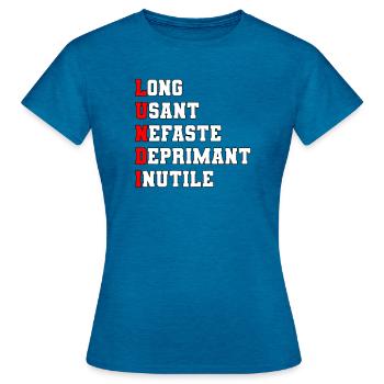 Lundi - T-shirt Femme - bleu saphir antique chiné - Devant - AI Model Female 172 dark (172cm)