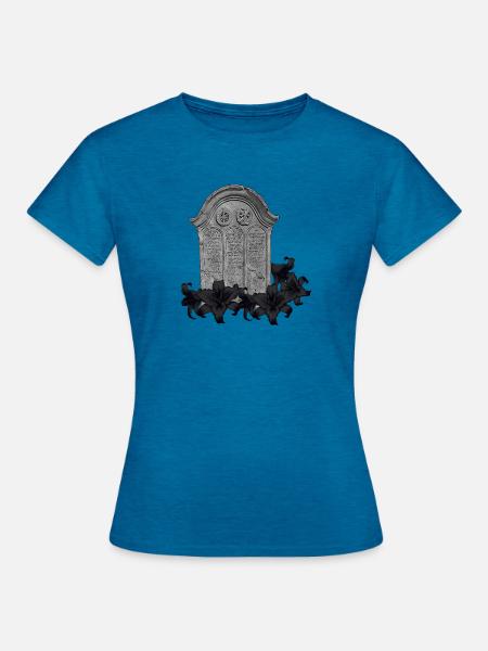 Gothischer Grabstein mit Lilienschmuck - Frauen T-Shirt - Antikblaues Saphir meliert