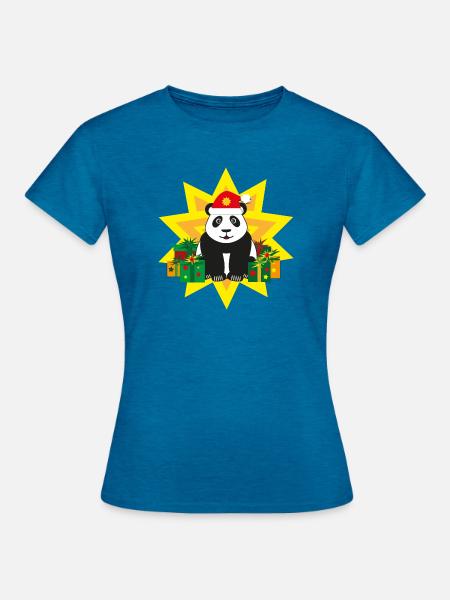 Panda mit Weihnachtsmütze und Stern. - Frauen T-Shirt - Antikblaues Saphir meliert