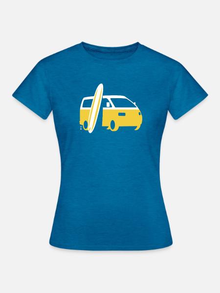 Vanlife & Surfen - Frauen T-Shirt - Antikblaues Saphir meliert