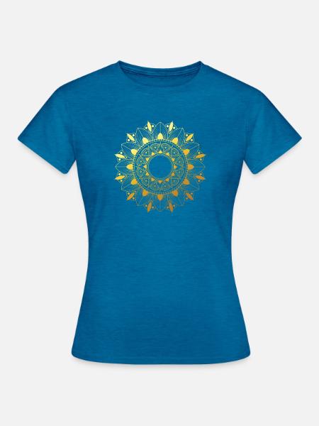 Goldenes Mandala - Frauen T-Shirt - Antikblaues Saphir meliert