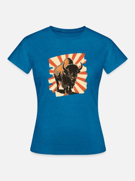 Bison Retro - Frauen T-Shirt - Antikblaues Saphir meliert