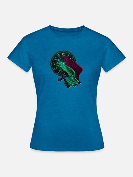 Engelflügel Neon uhren - Frauen T-Shirt - Antikblaues Saphir meliert