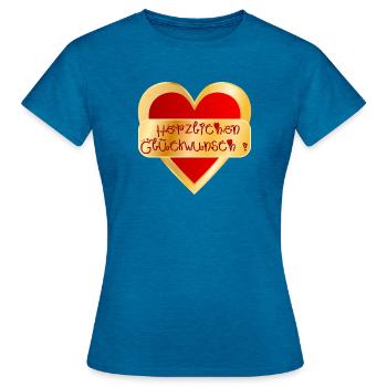 HERZ HERZLICHEN GLÜCKWUNSCH - Frauen T-Shirt - Antikblaues Saphir meliert - Vorne - AI Model Female 172 dark (172cm)