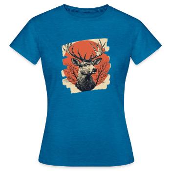 Cerf avec bois - T-shirt Femme - bleu saphir antique chiné - Devant - AI Model Female 172 dark (172cm)