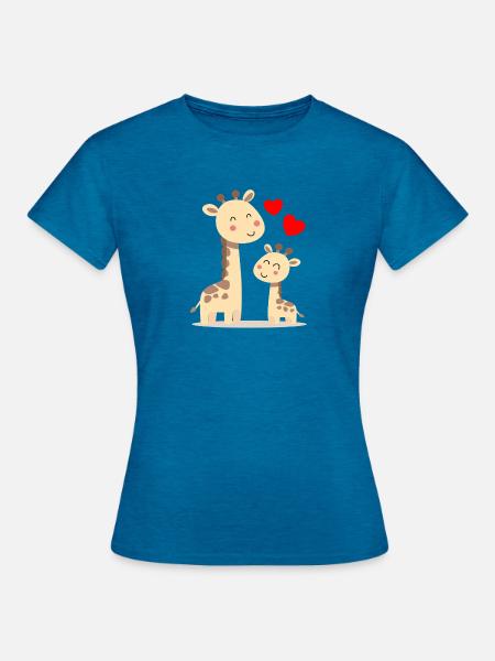 Baby Giraffe mit Mami Giraffe - Frauen T-Shirt - Antikblaues Saphir meliert