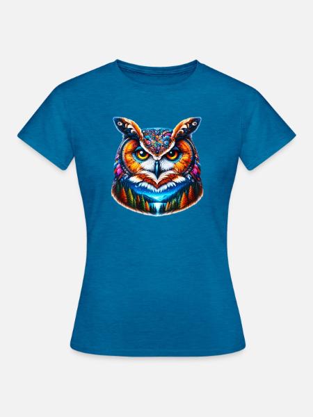 Eule - Frauen T-Shirt - Antikblaues Saphir meliert