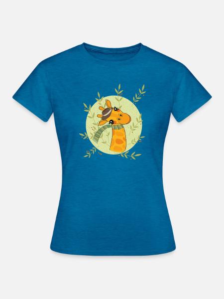 Giraffe im Frühling - Frauen T-Shirt - Antikblaues Saphir meliert