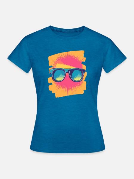 Sonnenbrille Sommer - Frauen T-Shirt - Antikblaues Saphir meliert