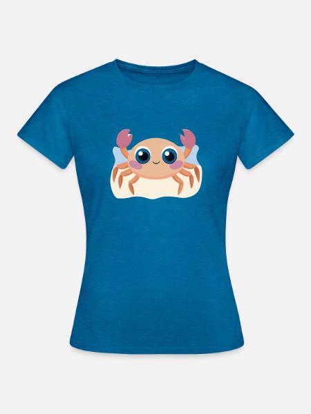 Glückliches Krebsbaby am Strand - Frauen T-Shirt - Antikblaues Saphir meliert