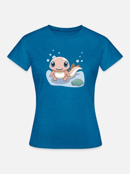 Kleiner rosa Salamander am Ufer - Frauen T-Shirt - Antikblaues Saphir meliert