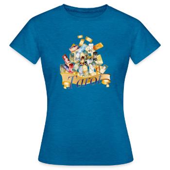 Magic Tarot Cards Collage with Mystical Banner - Women's T-Shirt - antique blue sapphire heather - Front - AI Model Female 172 dark (172cm)