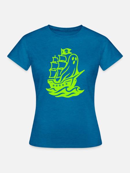 Ghostship Pop Art - Frauen T-Shirt - Antikblaues Saphir meliert