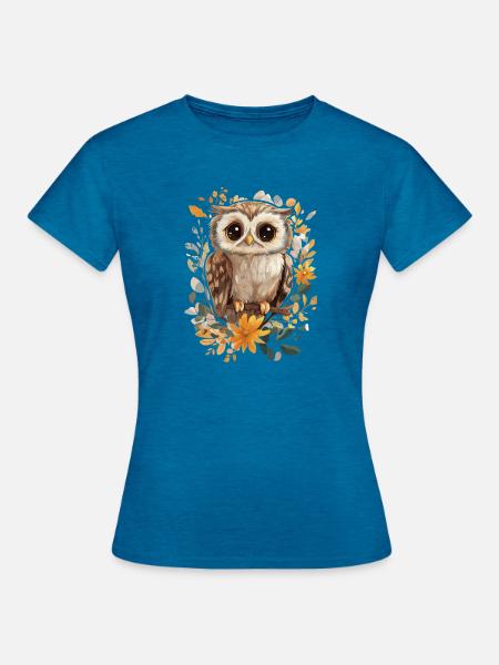 Eule - Frauen T-Shirt - Antikblaues Saphir meliert