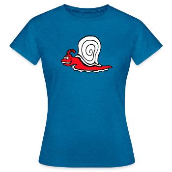 Schnecke Schnell Kriechen Lustig Cartoon Raserei - Frauen T-Shirt - Antikblaues Saphir meliert - Vorne - AI Model Female 172 dark (172cm)