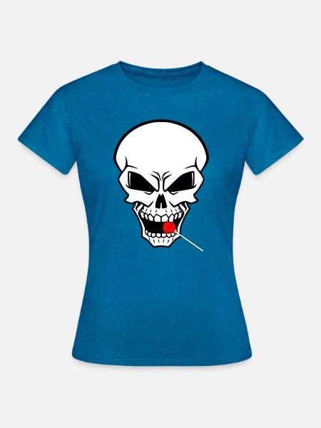 Rebellenschädel mit rotem Lutscher - Frauen T-Shirt - Antikblaues Saphir meliert