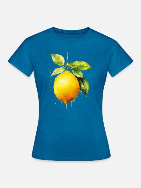Zitronen in Wasserfarbenoptik - Frauen T-Shirt - Antikblaues Saphir meliert