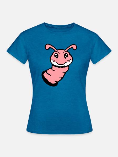 Raupe guckt aus Loch lächelt süß Wurm Comic Spaß - Frauen T-Shirt - Antikblaues Saphir meliert