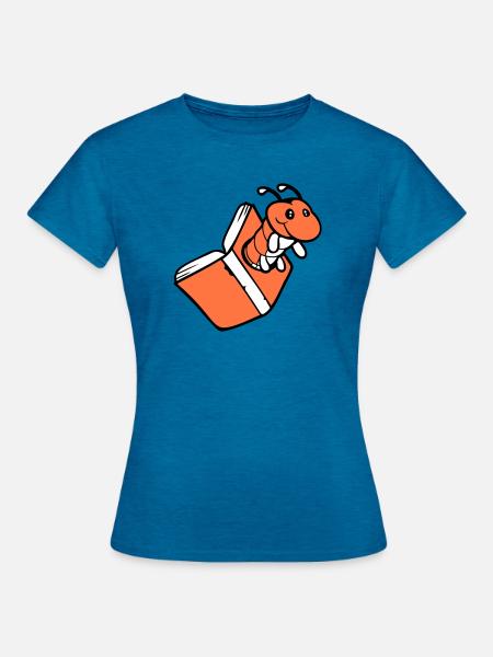 Bücherwurm Raupe Nerd Buch Loch Geek Wurm lesen - Frauen T-Shirt - Antikblaues Saphir meliert