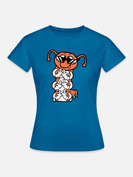 Caterpillar Middle Finger Insult Sunglasses Cool - Women's T-Shirt - antique blue sapphire heather