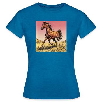 Dynamischer Wildpferd-Print - Frauen T-Shirt - Antikblaues Saphir meliert - Vorne - AI Model Female 172 dark (172cm)