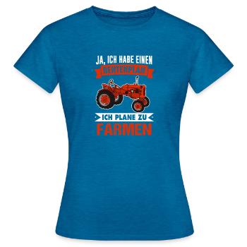 Plan de retraite Fermes Cadeau Pension Pension Adieu - T-shirt Femme - bleu saphir antique chiné - Devant - AI Model Female 172 dark (172cm)