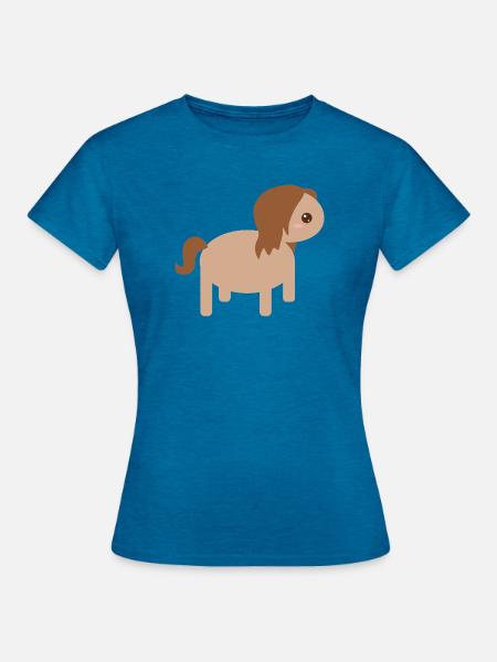 Einzigartige Pferdecharakter-Illustration - Frauen T-Shirt - Antikblaues Saphir meliert