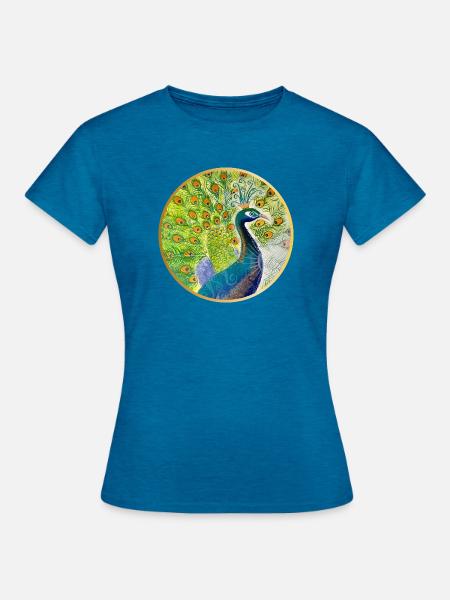 Prächtiger Pfau mit Krone - Frauen T-Shirt - Antikblaues Saphir meliert